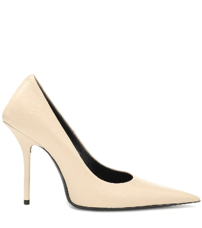 Shop Balenciaga Square Knife Leather Pumps In Beige