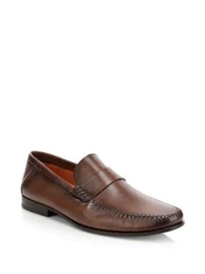 Shop Santoni Paine Leather Loafers In Brown