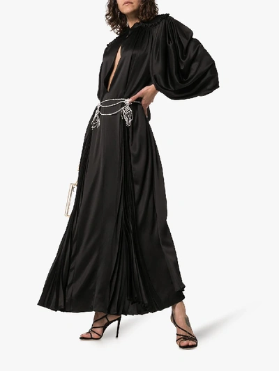 Shop Gucci Cape Sleeve Open Front Crystal-embellished Belted Gown In Black