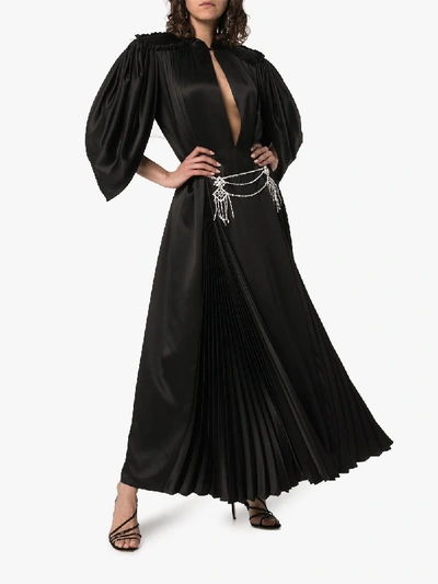 Shop Gucci Cape Sleeve Open Front Crystal-embellished Belted Gown In Black