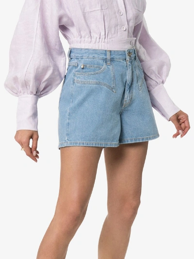 Shop Nanushka Rasa Wide-leg Denim Shorts In Blue