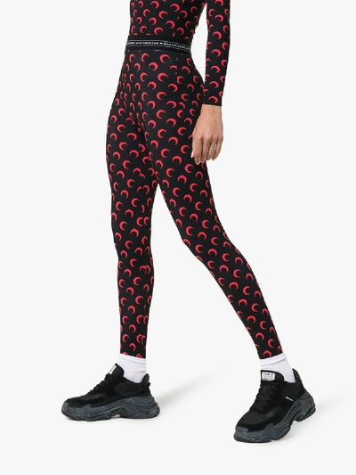 Shop Marine Serre Moon-print Stretch-jersey Leggings In Black