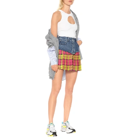 Shop Vetements Denim And Plaid Miniskirt In Multicoloured