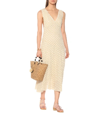 Shop Alexa Chung Floral Cotton-blend Midi Dress In Beige