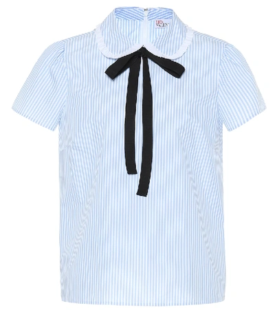 Shop Red Valentino Striped Cotton-blend Top In Blue