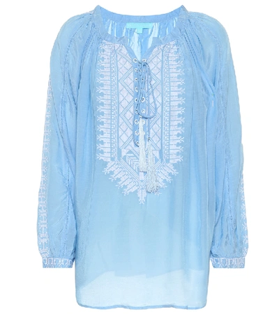 Shop Melissa Odabash Simona Embroidered Top In Blue