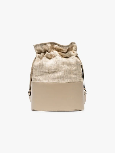 Shop Hunting Season Beige Lola Leather And Straw Bucket Bag In Neutrals