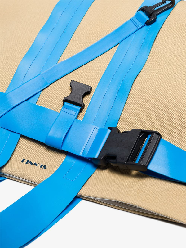 Sunnei Blue And Sand Contrasting Buckle Strap Messenger Bag In Neutrals
