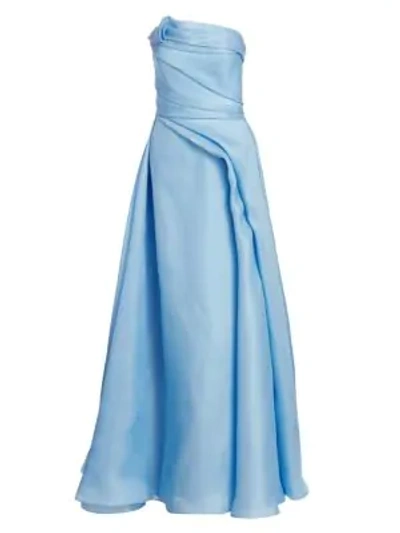 Shop Rubin Singer Strapless Hand-draped Gown In Sky Blue