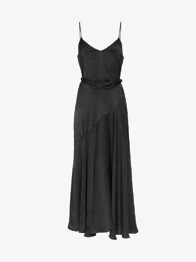 Shop Mara Hoffman Nina Woven-belt Satin Maxi Dress In Black