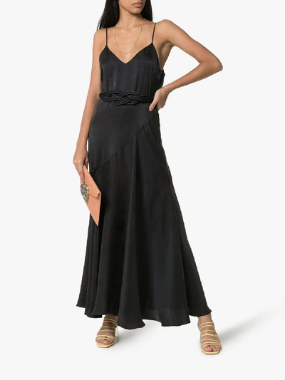 Shop Mara Hoffman Nina Woven-belt Satin Maxi Dress In Black