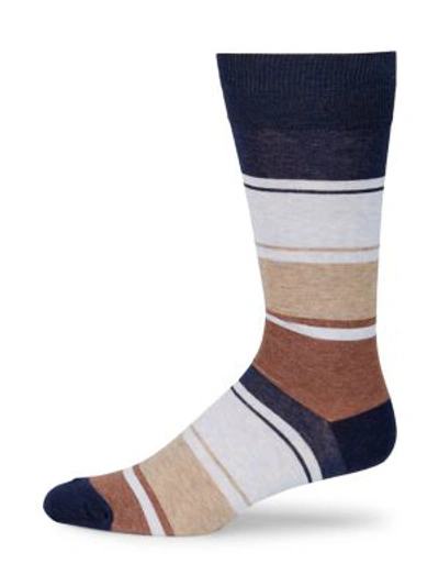 Shop Saks Fifth Avenue Collection Mid-calf Blended Stripe Socks In Denim