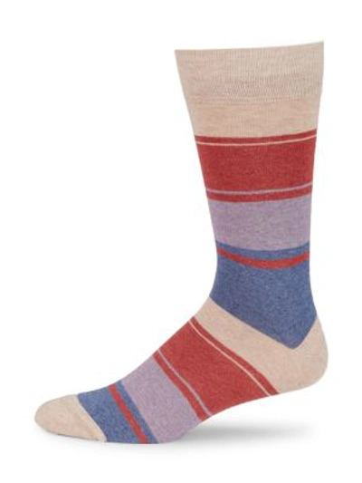 Shop Saks Fifth Avenue Men's Collection Mid-calf Blended Stripe Socks In Taupe
