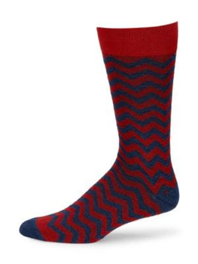 Shop Saks Fifth Avenue Men's Collection Mid-calf Heathered Chevron Coolmax Socks In Red