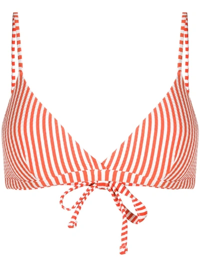Shop Asceno Striped Bikini Top In Orange