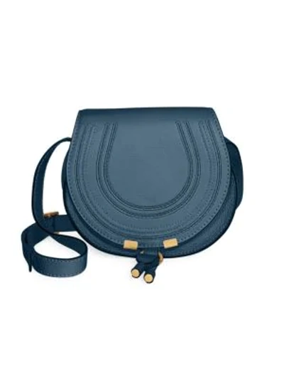 Shop Chloé Small Marcie Leather Saddle Bag In Navy Ink