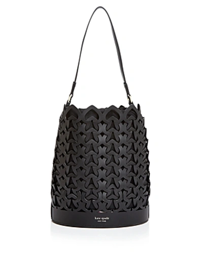 Shop Kate Spade New York Medium Perforated Leather Bucket Bag In Black/gold