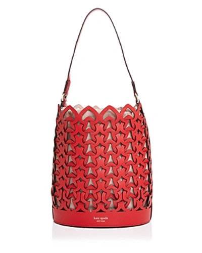 Shop Kate Spade New York Medium Perforated Leather Bucket Bag In Hotchili Red/gold
