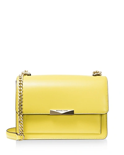 Shop Michael Michael Kors Large Jade Gusseted Leather Shoulder Bag In Sunshine Yellow/gold