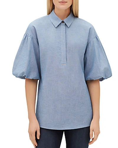 Shop Lafayette 148 Pia Cotton Puff-sleeve Top In Chambray