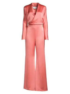 alexis raine flared satin jumpsuit