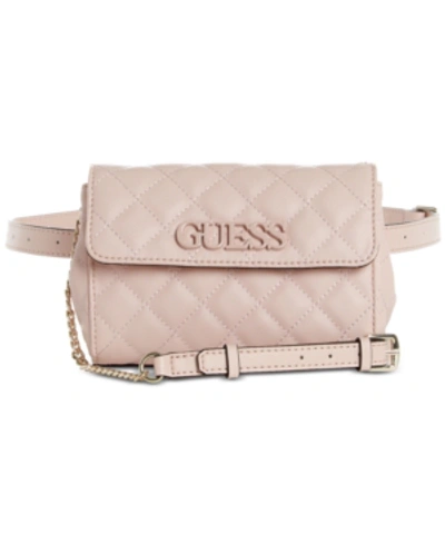 Shop Guess Elliana Convertible Crossbody Belt Bag In Blush/gold