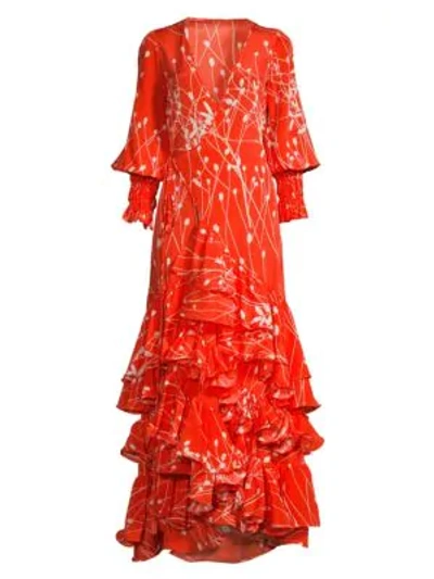 Shop Alexis Rodina Ruffle Maxi Dress In Coral Petals