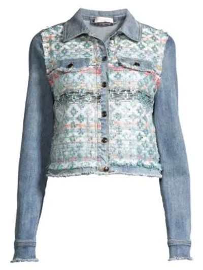 Shop Ramy Brook Murray Tweed Denim Jacket In Blue Combo