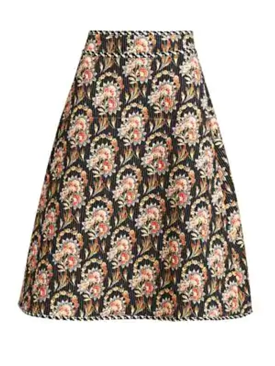 Shop Oscar De La Renta Floral A-line Midi Skirt In Black Multi