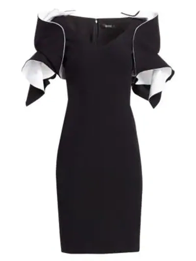 Shop Badgley Mischka Origami-sleeve Crepe Two-tone Dress In Black White