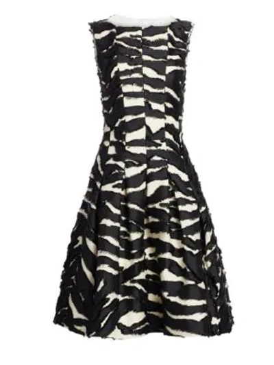 Shop Oscar De La Renta Sleeveless Zebra A-line Cocktail Dress In Black Ivory