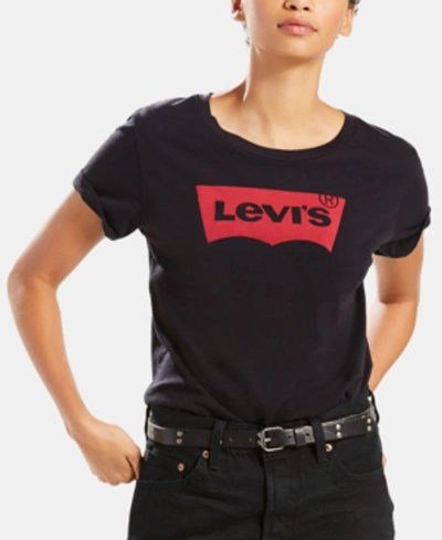 Shop Levi's Women's Perfect Graphic Logo Cotton T-shirt In Black