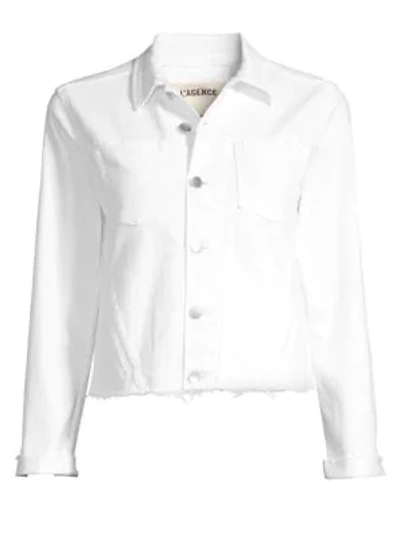 Shop L Agence Janelle Slim-fit Denim Jacket In Blanc