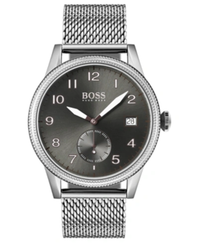 Shop Hugo Boss Men's Legacy Stainless Steel Mesh Bracelet Watch 44mm In Silver