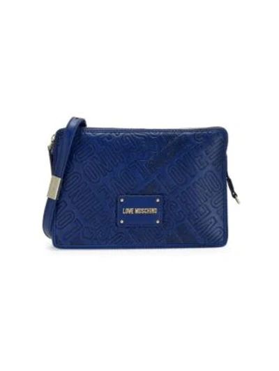 Shop Love Moschino Logo Quilted Accordion Crossbody Bag In Blue