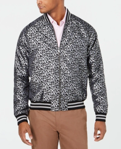 Shop Tallia Men's Slim-fit Leopard-print Jacquard Bomber Jacket In Silver