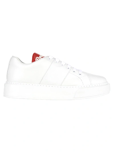 Shop Prada Logo Platform Sneakers In Bianco  + Fuoco