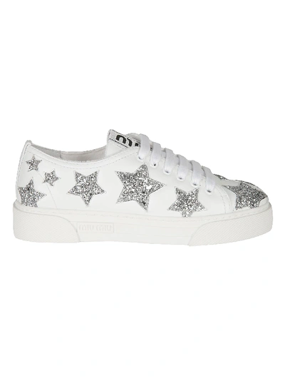 Shop Miu Miu Star Detailed Sneakers In White/silver