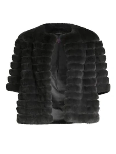Shop Glamourpuss Collarless Rex Rabbit Layer Jacket In Pewter