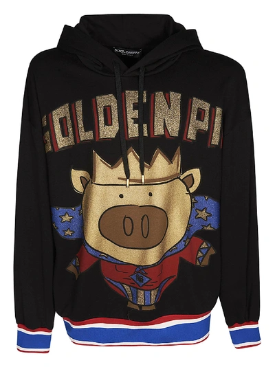 Shop Dolce & Gabbana Golden Pig Hoodie In Nero Oro