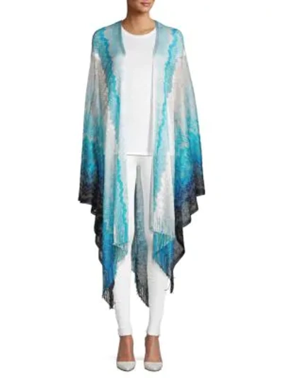 Shop Missoni Gradient Knit Fringed Cape Shrug In Blue