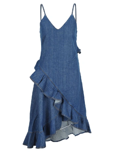 Shop Kenzo Denim Ruffled Dress In Blue