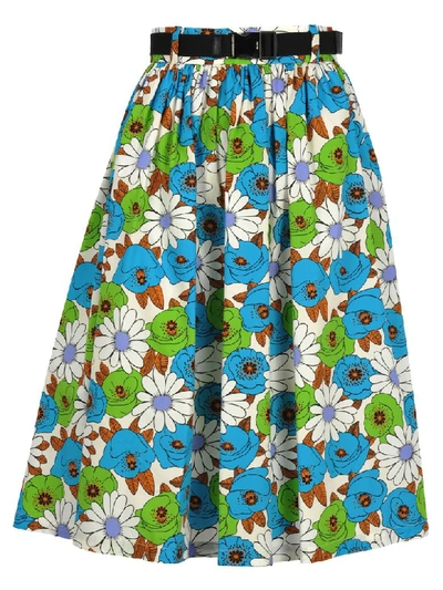 Shop Prada Skirt Blossom In Light Blue Print