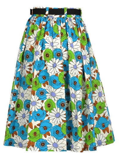 Shop Prada Skirt Blossom In Light Blue Print
