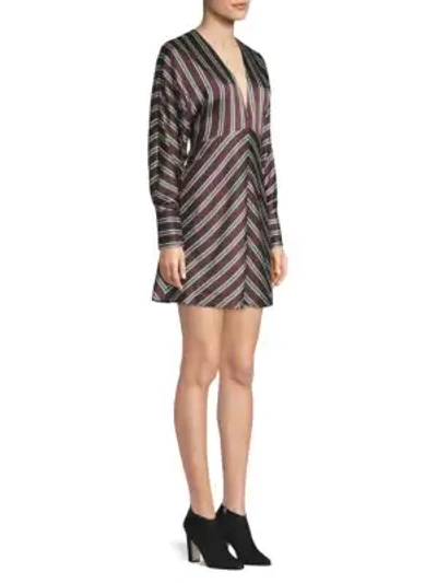 Shop Alexis Tena V-neck Striped A-line Dress In Bordeaux