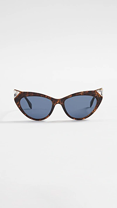 Shop Fendi Logo Cat Eye Sunglasses In Dark Havana