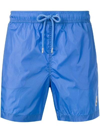 Shop Moncler Elasticated Waist Swim Shorts - Blue