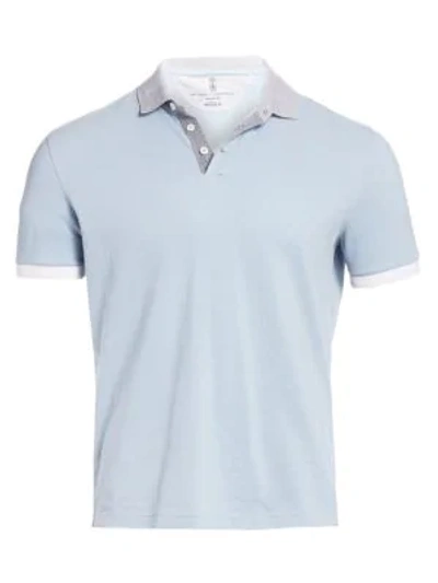 Shop Brunello Cucinelli Short-sleeve Cotton Polo In Cloud Blue