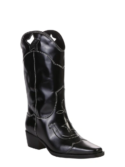 Shop Ganni Cowboy Boots In Black