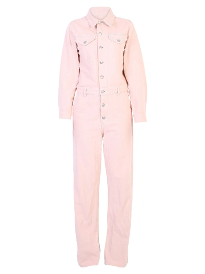 Shop Ganni Denim Jumpsuit In Pink